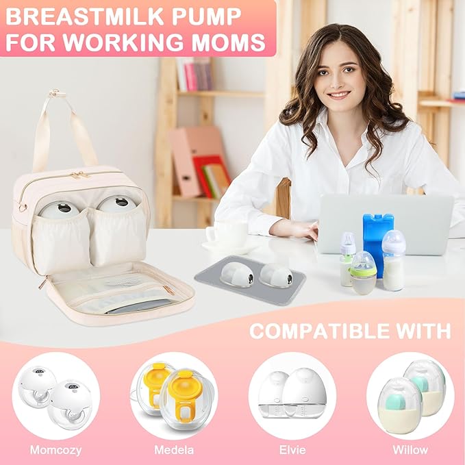 PIIOSER Breastmilk Cooler Bag with Ice Pack, Fits 6 Baby Bottles Up to 9 Ounce, Insulated Bottle Travel Bags with Shoulder Strap-Wearable Breast Pump Carrying Case for Nursing & Working Moms