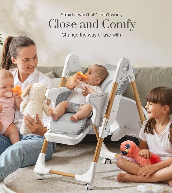 Mallify Convertible High Chairs for Babies and Toddlers, Height Adjustable Baby High Chair, High Chair with Removable Tray, Adjustable Backrest, Portable Baby Dinning Chair with Lockable Wheels