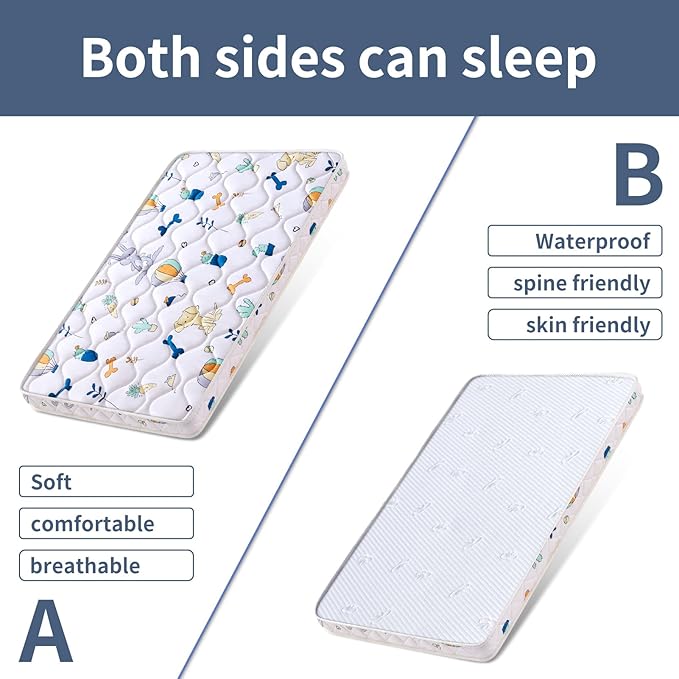 Baby Bassinet Mattress 47x 23.6 inches- Firm Support and Comfort Premium Foam,Noiseless and Odorless,Hypoallergenic Small Crib Mattress, Fits Moses Basket, Dual Sided with Soft Breathable Fabric