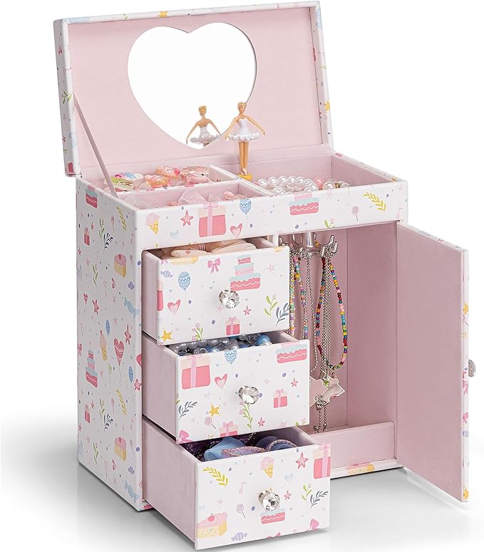 Vlando Musical Jewelry Box for Girls, Large Kid Music Box with Ballerina for Birthday Bedroom Decor, 4 Layer Girl Jewelry Gifts for Girls Kids - Fantasy