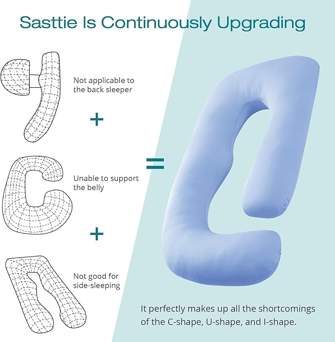 Sasttie Pregnancy Pillows for Sleeping, U Shaped Cooling Full Body Pillow with Removable Cover, Pregnant Women Must Haves, Maternity Essential, Light Blue