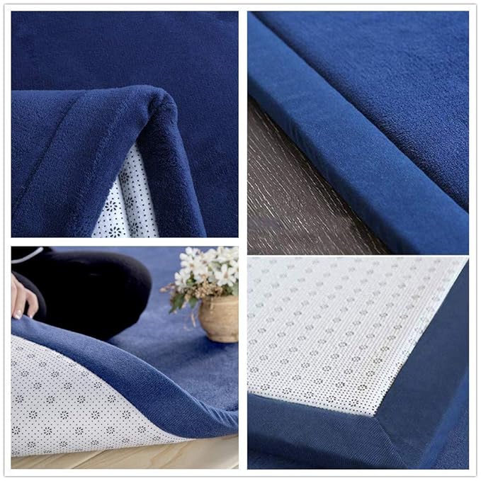 Loartee Coral Velvet Crawling Rug (6'8"x7'9", Dark Blue) for Toddler Children Play Area Rug Yoga Mat Exercise Pad