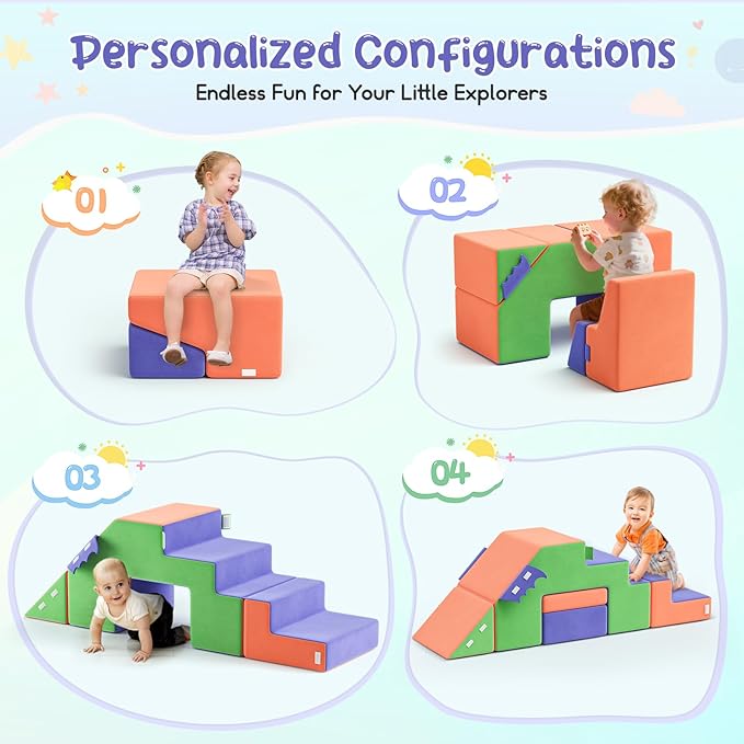 Lischwert Foam Climbing Blocks for Toddlers 1-3, Soft Play Set with Crawling Exploration Toys, Indoor Outdoor Infant Safe Blocks for Baby Gym Toddler Playground