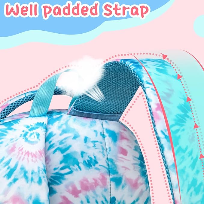 BLUEFAIRY Kids Backpack for Girls Elementary Primary Middle School Bags for Aged 8-10 for Teens Childs Bookbags Back to School Book Bags Mochilas para Niñas de 6 7 8 9 10 Años Tie-dye Blue