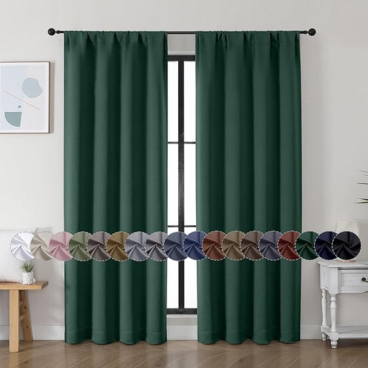 Simplebrand Ava Ever Green Blackout Curtains for Bedroom 72 Inch Length 2 Panels Set, Thermal Insulated Rod Pocket Door Window Curtains for Patio French Door Front Door, W40 x L72 Inch, Ever Green