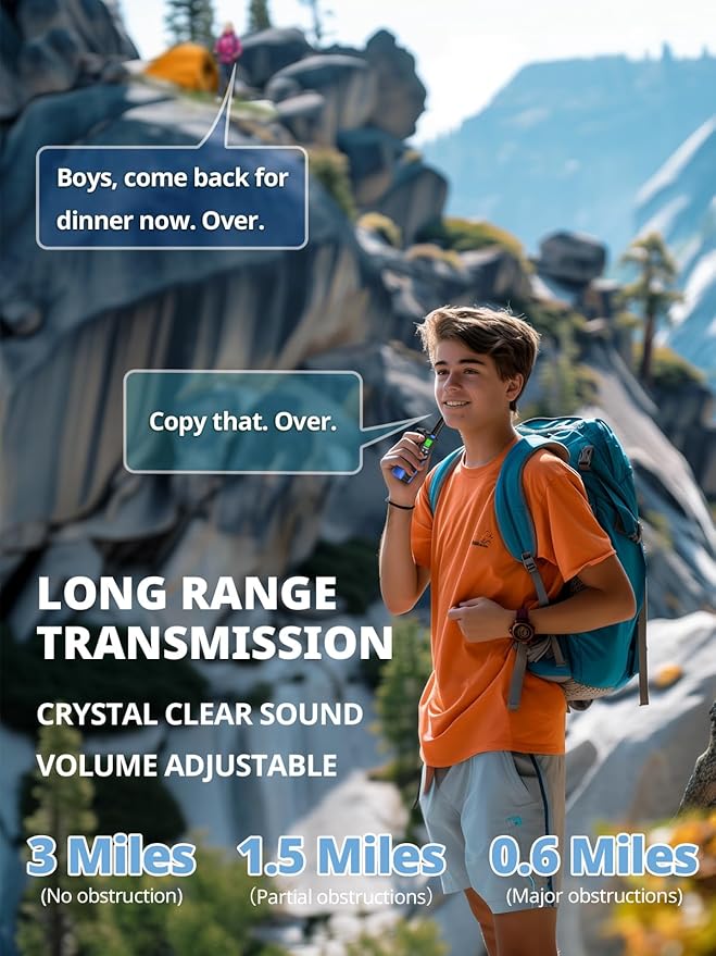 Walkie Talkies for Kids Rechargeable,Toys for Boys and Girls Ages 3-12, 3 Pack Long Range 2-Way Radios, Birthday Gifts,Christmas Stockings, Outdoor Play, Family Games, Hiking Camping Gear