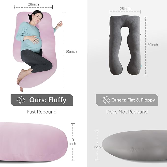 MOON PARK Pregnancy Pillows for Sleeping - U Shaped Full Body Maternity Pillow with Removable Cover - Support for Back, Legs, Belly, HIPS - 65 Inch - Purple - Cooling Cover