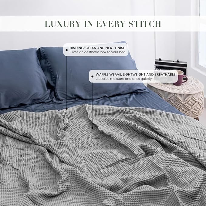 Salt Earth GOTS Certified 100% Organic Cotton Throw Blanket, 55" x 60" Waffle Blankets & Throws for Bed, Throw Blanket for Couch, Modern & Cozy Blanket, All Season,Comfy & Soft Blanket(Scottish Grey)