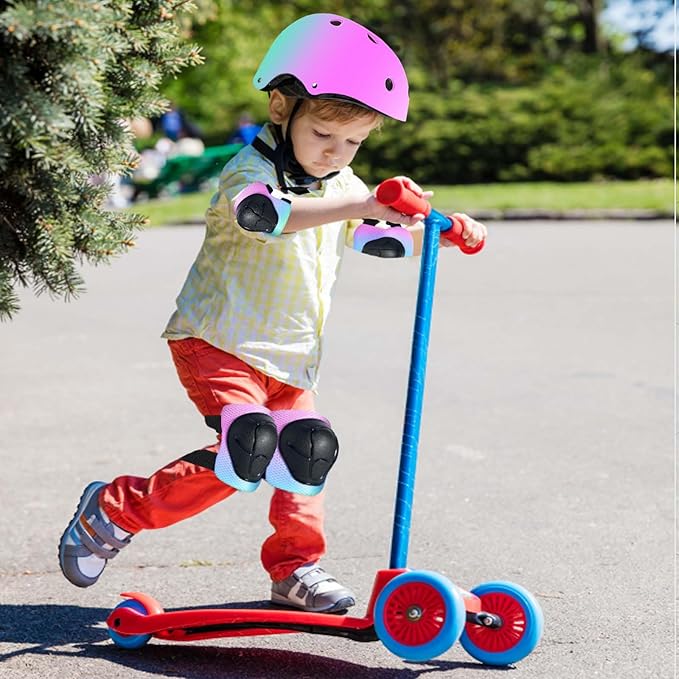 Kids Bike Helmet Set Adjustable for Children, Boys, Girls and Teenagers Aged 3-8 Years Includes Elbow, Knee, Wrist Guards Children's Helmet Protection Set for Bikes SkateboardsRollerskates