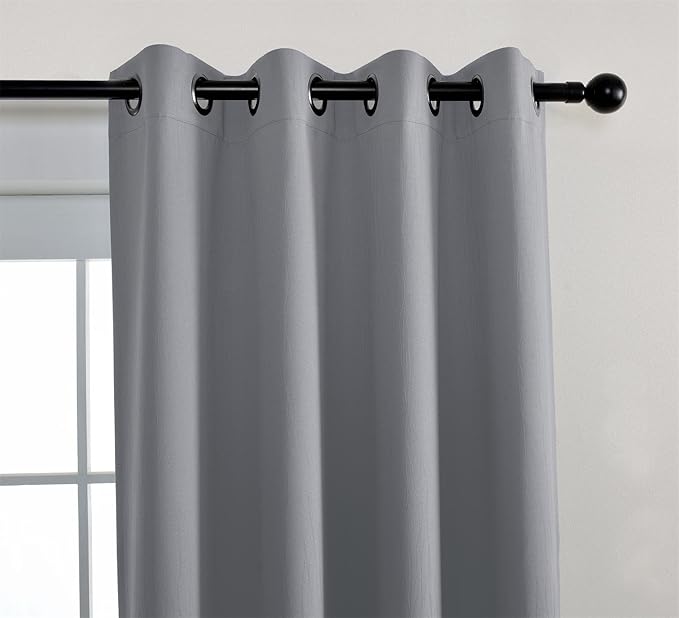 MIUCO Blackout Curtains Room Darkening Curtains Textured Grommet Window Curtains for Bedroom 2 Panels 52x63 Inch Long Silver