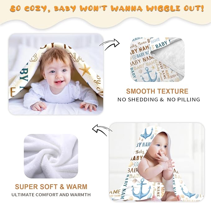 Ship Next Day, Personalized Baby Blanket – Printed in USA, Custom Baby Blanket for Boys & Girls, Baby Blanket with Name, Baby Shower, Easter, Christmas, Birthday Newborn & Toddler Gifts (Style 06)