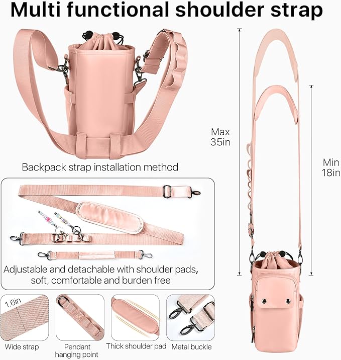 Water Bottle Holder with Strap 32 40oz Crossbody Insulated Water Bottle Carrier Sling Bag with Adjustable Wide Strap and Phone Purse 5 Pockets for Walking Hiking Gym Travel