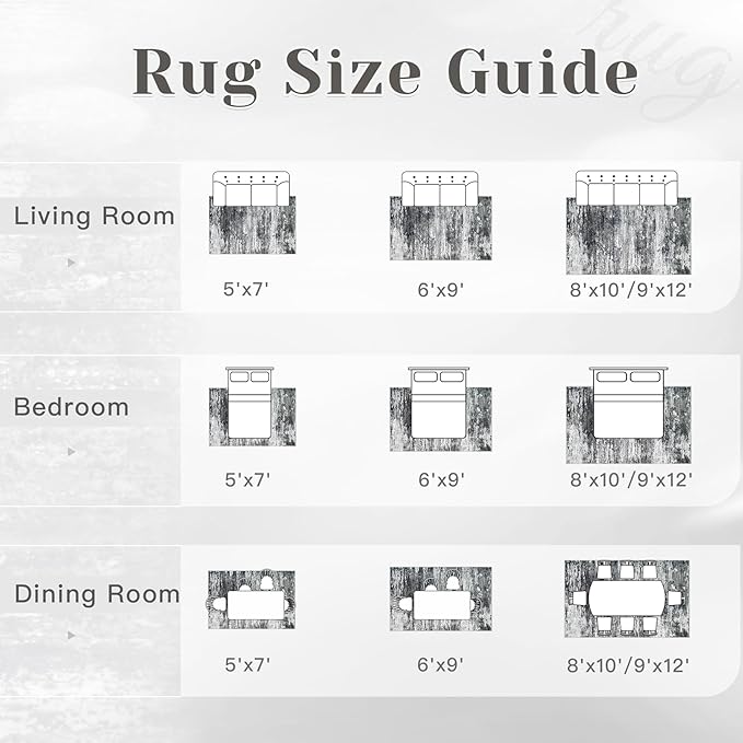 Washable Rug 8x10 Area Rugs for Living Room: Large Neutral Soft Rug Abstract Non Slip Low Pile Modern Carpet for Bedroom Kitchen Nursery Office Dining Room Indoor (Black, 8'x10')