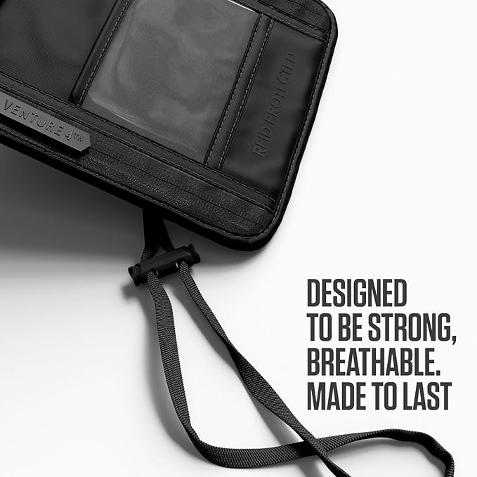 VENTURE 4TH Passport Holder Neck Wallet with RFID Blocking Nylon Lining - Hidden Neck Pouch for Travel (Sleek Black)