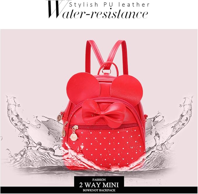 KL928 Girls Bowknot Polka Dot Cute Mini Backpack Small Daypacks Convertible Shoulder Bag Purse for Women