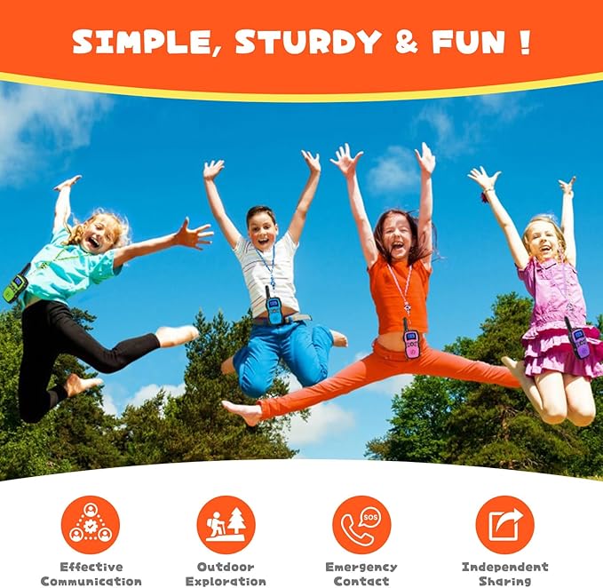 Wishouse Walkie Talkies for Kids Adults Rechargeable 4 Sets with 2 USB Chargers|4X3000mAh Batteries|Lanyards|Family Walky Talky Long Range for Hiking Camping|Xmas Birthday Gift|Boys Girls Present