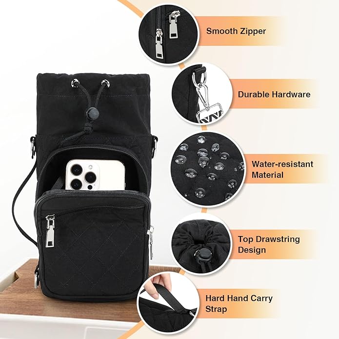 Water Bottle Carrier Bag with Strap, Water Bottle Holder Crossbody Bags for Women Men for Walking, Hiking,Cycling