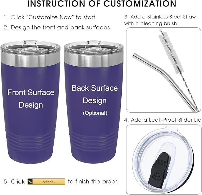 Personalized Tumblers, Custom Name Coffee Cup, Girlfriend Gifts, Small Tumbler with Lid Included, Gift for Her, Gift for Him, Keep Drinks Cold and Hot (Purple, 20oz)