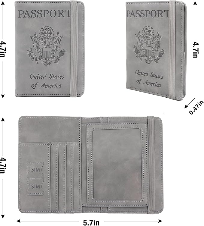 Melsbrinna RFID Passport Holder for Travel, Unisex Adults, Grey, PU Leather, RFID Protected, Passport Cover
