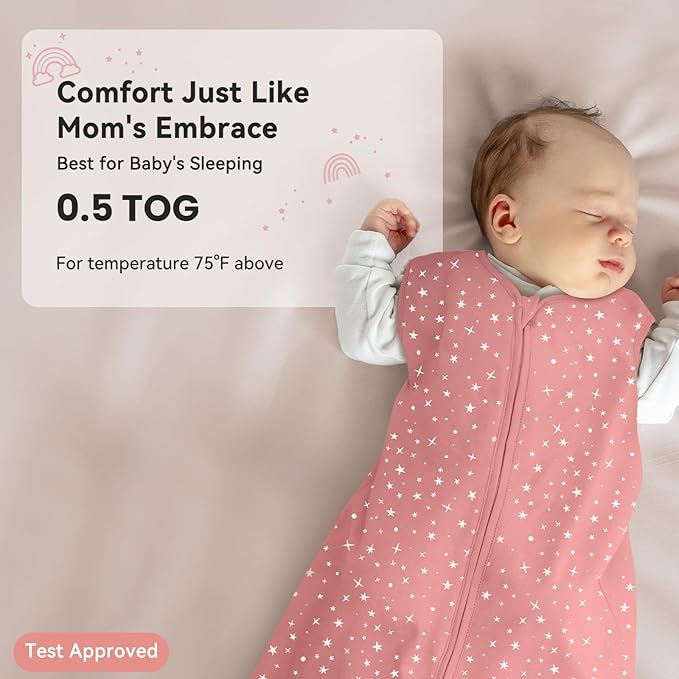 Baby Sleep Sack 0-6 Months 3 Pack 100% Cotton Lightweight 0.5 TOG Wearable Blanket Baby Sleep Bag with 2-Way Zipper for Newborn Infant Toddler Pink