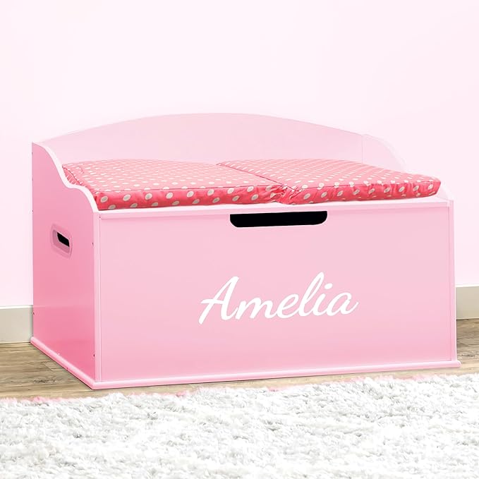 DIBSIES Personalized Creative Wonders Toy Box, Signature Series for Girls, 30 x 19.25 x 18 inches, Soft-Close Lid (Pink)