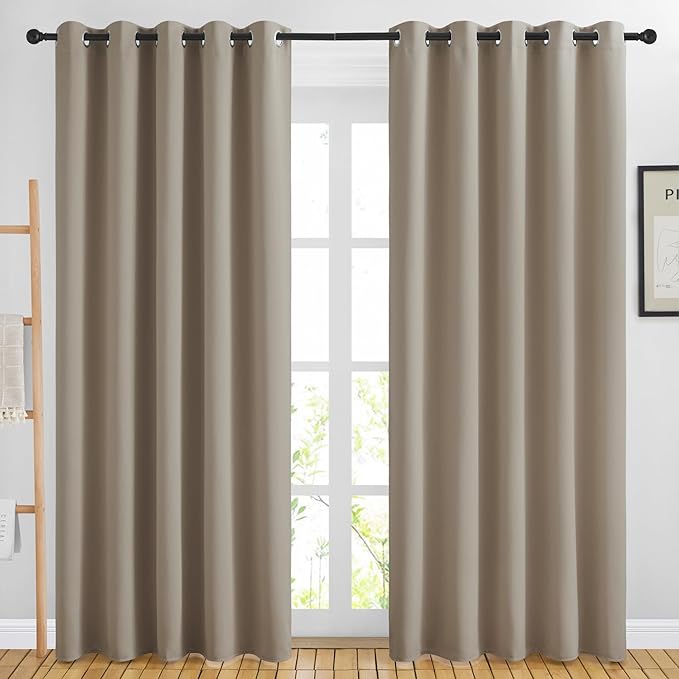 NICETOWN Room Darkening Taupe Curtains & Drapes for Living Room - Thermal Insulated Solid Grommet Sound Reducing Room Divider Privacy Window Treatments for Bedroom, 2 Panels, W66 x L84