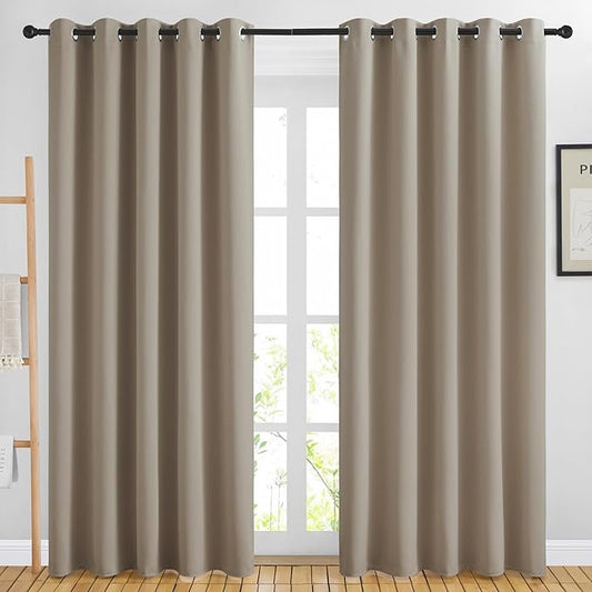 NICETOWN Room Darkening Taupe Curtains & Drapes for Living Room - Thermal Insulated Solid Grommet Sound Reducing Room Divider Privacy Window Treatments for Bedroom, 2 Panels, W66 x L84