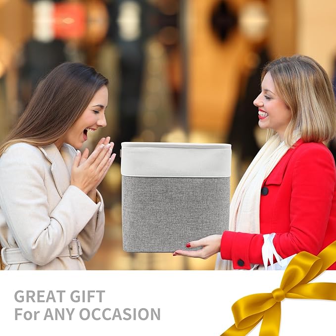 Collapsible Fabric Storage Cubes 11x11 Cube Storage Bins, 4 Pack Closet Baskets Box with Handles for Organizing, Shelf, Toys, Clothes, Home, Office, Nursery (Grey&White)