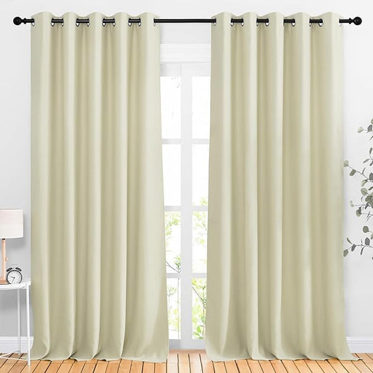 NICETOWN Room Darkening 118 inch Long Curtains, Grommet Thermal Drapes Weighted Room Divider Wide Window Treatments for Living Room, W66 x L118, Beige, 2 Panels