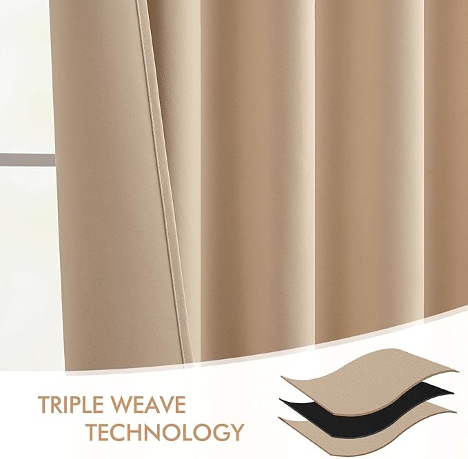 MIULEE Back Tab Beige Curtains 96 Inch Long 2 Panels Set for Living Room Bedroom, Cream Rod Pocket/Pinch Pleated Light Blocking Thermal Insulated Room Darkening Floor to Ceiling Blackout Drapes
