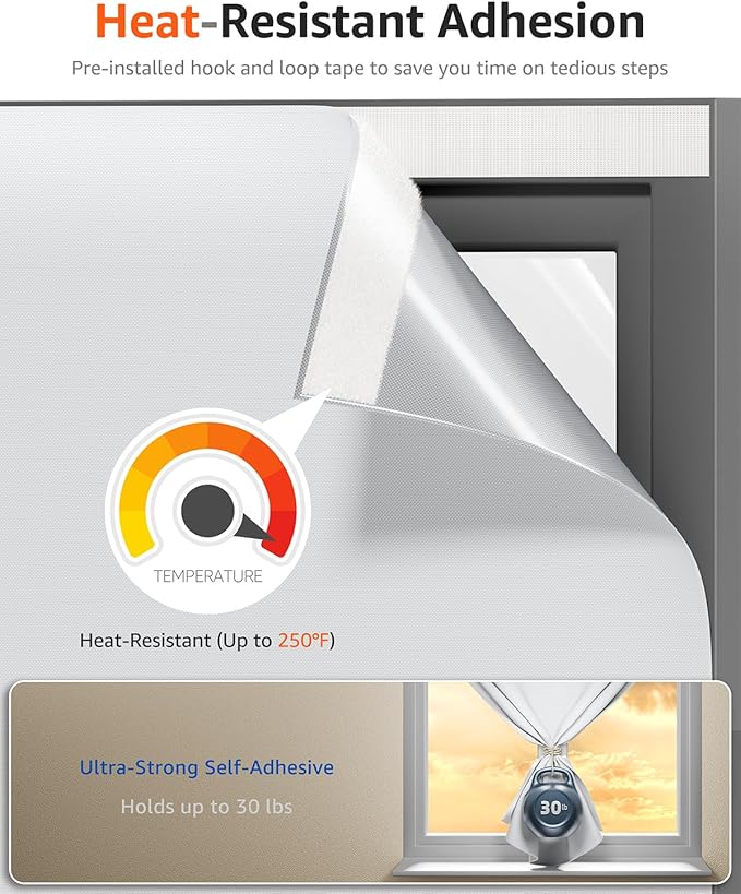 Sumobaby Blackout Curtains Portable 42"x60",No Drill Black Out Window Cover with Heat-Resistant Hook&Loop Tapes,100% Blackout Shades,Thermal Insulated Window Blinds for Home,Nursery(1 Panel,White)