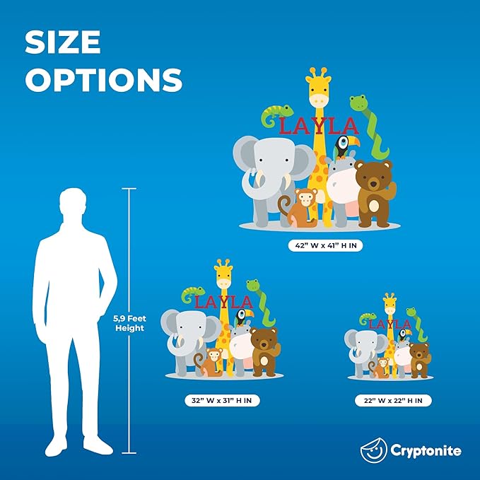 CRYPTONITE Personalized Name Jungle Animals Vinyl Wall Decor I Nursery Wall Decal for Baby Boy & Girl Decoration I Stickers for Kids I Multiple Options for Customization (A. Jungle Animals)