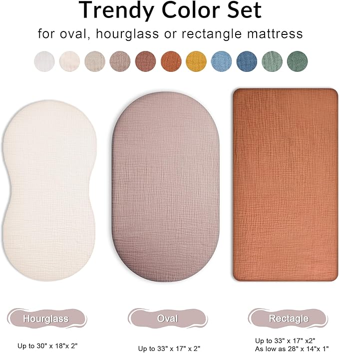 Bassinet Sheet for Baby Boy and Girl, Fitted Sheets for Rectangle, Oval, Hourglass Bassinet Mattress, Muslin Moses Basket Sheets with Neutral Style (Flower-A)