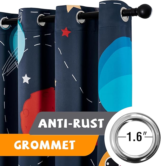 Kids Space Themed Blackout Curtains - 2 Panels, Each W52×L72, 100% Blackout, Perfect for Bedroom and Nursery, Energy Saving with Vibrant Cosmos Patterns