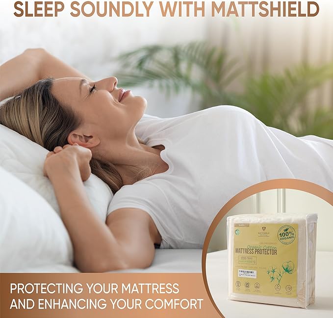 Waterproof Organic Mattress Protector Queen - Organic Cotton Breathable Mattress Pad Cover - 250 GSM Comfort - Deep Pocket - Fitted Comfort