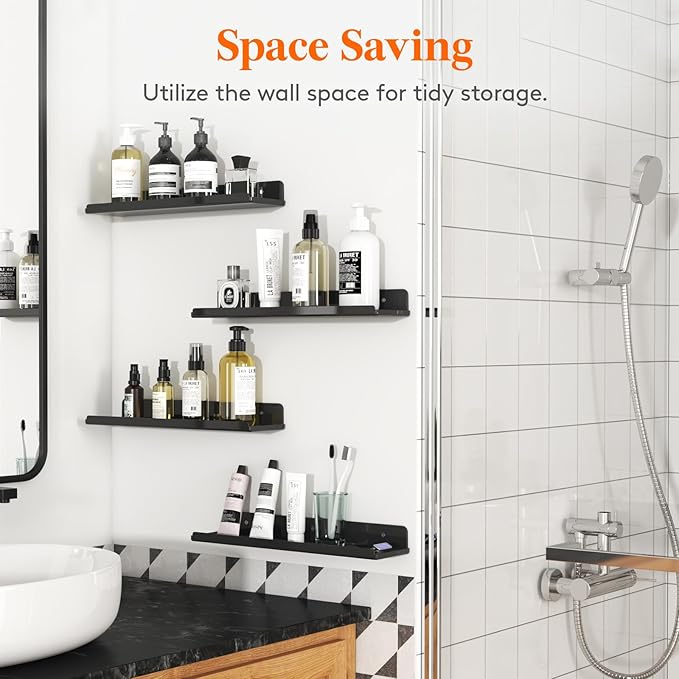 Lifewit Floating Shelves for Wall, 12 Pack Black Acrylic Shelf 15" Room Decor for Bookcase/Vinyl Record Display/Photo/Picture in Bedroom, Living Room, Bathroom, Kitchen Storage and Organization