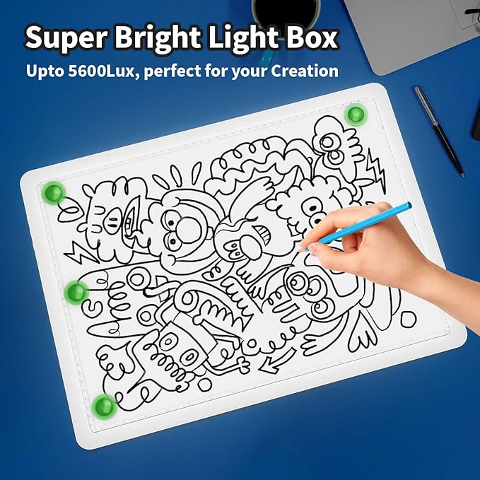 Zocelight Rechargeable A3 Tracing Light Box with Padded Case,Diamond Art Light Board with 4 Magnets,Wireless Light Pad for Diamond Painting,Ultra Bright Light Table for Drawing, Sketching(White)