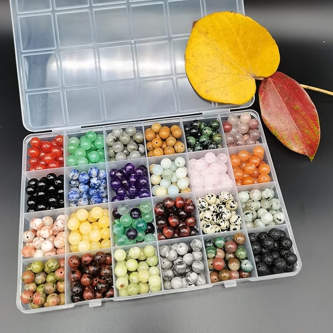 8mm Natural Round Stone Beads About 480pcs Genuine Real Healing Crystal Stones Beading Loose Gemstone DIY for Bracelet Jewelry Making Kit(24 Color A)