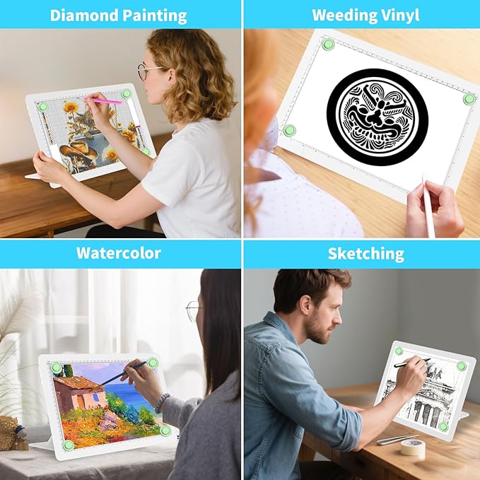 Phylosal Rechargeable A4 Light Pad with Built-in Stand & Bag, Magnetic Tracing Light Box for Drawing, Diamond Art Light Board with Side Button, Super Bright Light Table for Diamond Painting, Sketching