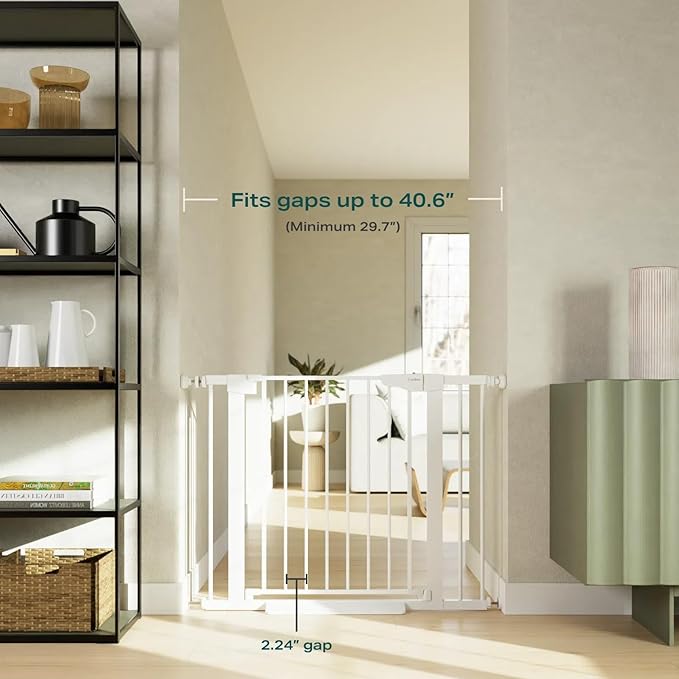 Cumbor 2 Pack 29.7-40.6" Baby Gate for Stairs, Mom's Choice Awards Winner-Dog Gate for Doorways, Pressure Mounted Self Closing Pet Gates for Dogs Indoor, Safety Child Gate with Easy Walk Thru Door