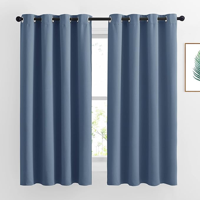 NICETOWN Bedroom Curtains Room Darkening Draperies - Grommet Top Thermal Insulated Light Blocking Energy Saving Privacy Drapes for Flat/Home Office, Stone Blue, 2 Panels, W52 x L63