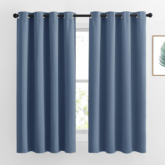 NICETOWN Bedroom Curtains Room Darkening Draperies - Grommet Top Thermal Insulated Light Blocking Energy Saving Privacy Drapes for Flat/Home Office, Stone Blue, 2 Panels, W52 x L63