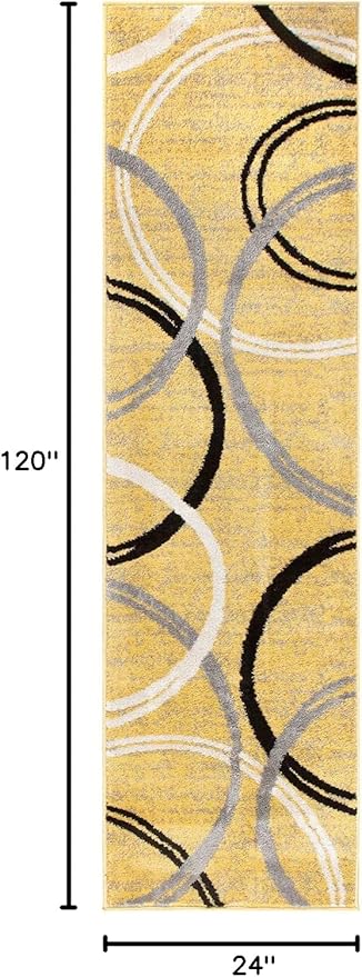 Rugshop Modern Wavy Circles Design Runner Rug 2' x 10' Yellow