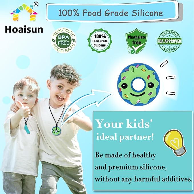 Chew Necklaces for Sensory Kids, 6 PCS Sensory Chew Necklaces for Boys Girls with ADHD, SPD, Autism, Chewing Needs, Silicone Chewy Necklaces Chew Toys for Adults Used for Reliving Anxiety and Stress