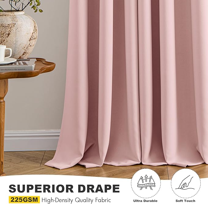 MIULEE Baby Pink Blackout Curtains for Girls Bedroom Living Room 86 Inches Long 2 Panels, Nursery Thermal Insulated Room Darkening Drapes Solid Grommet Top Noise Reducing Window Curtains 40x86 Inch