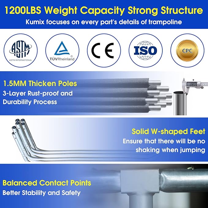 SKYUP Tranpoline 1500LBS 16 15 14 12 10 8 FT Tranpoline for 7-10 Kids and Adults, Windproof Outdoor Tranpoline with Enclosure Net, Basketball Hoop, Easy to Install & Last Long - ASTM Approved