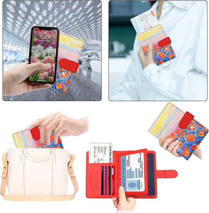 Melsbrinna RFID Passport Holder for Travel, Unisex Adults, Red, PU Leather, RFID Blocking, Passport Cover