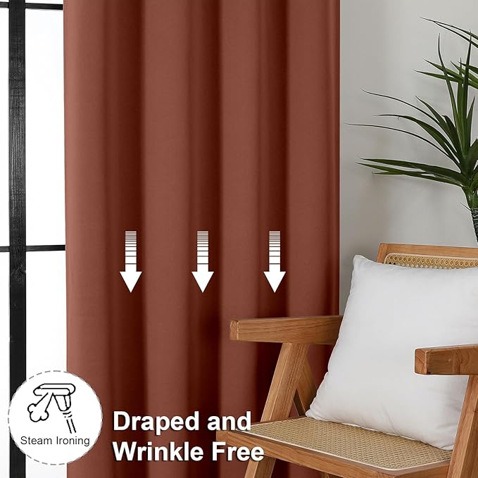 Simplebrand Ava Terracotta Blackout Curtains for Bedroom, 72 Inch Length, 2 Panels, Privacy Thermal Insulated, Rod Pocket, Window Curtains for Patio, French Door, W40 x L72 Inch