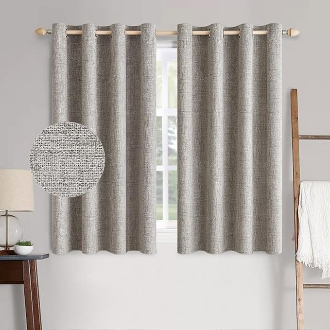 MIULEE 100% Blackout Linen Textured Curtains for Bedroom Solid Thermal Insulated Warm Taupe Grommet Room Darkening Curtains & Drapes Luxury Decor for Living Room Nursery 52 x 63 Inch (2 Panels)