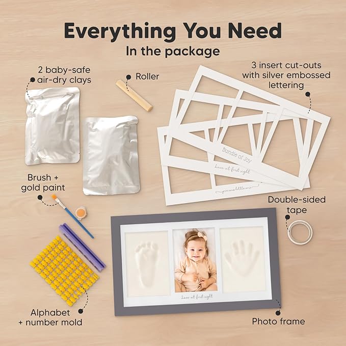 Baby Hand and Footprint Kit - Clay Handprint Keepsake Frame, Newborn Nursery Picture Frame, Personalized New Mom Gifts for Baby Shower & Registry (Gunmetal Gray)